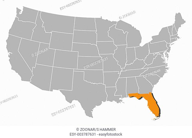 Map of the United States, Florida highlighted