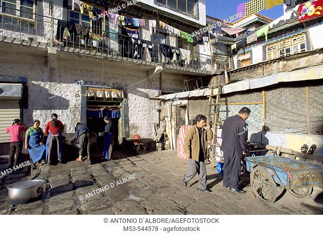 street life in lhasa downtown. lhasa. tibet. china. asia