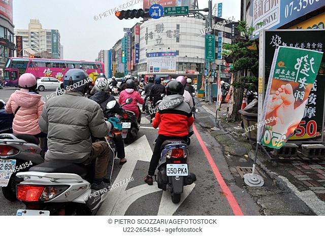 Kaohsiung, Taiwan: scooters at a traffic light