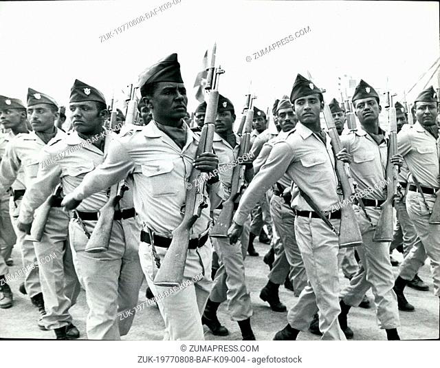 Aug. 08, 1977 - Ethiopian soldiers dressed in their new uniforms on parade in Aeddis Ababa recently. The soldiers are now fighting in the Ogaden against Somali...