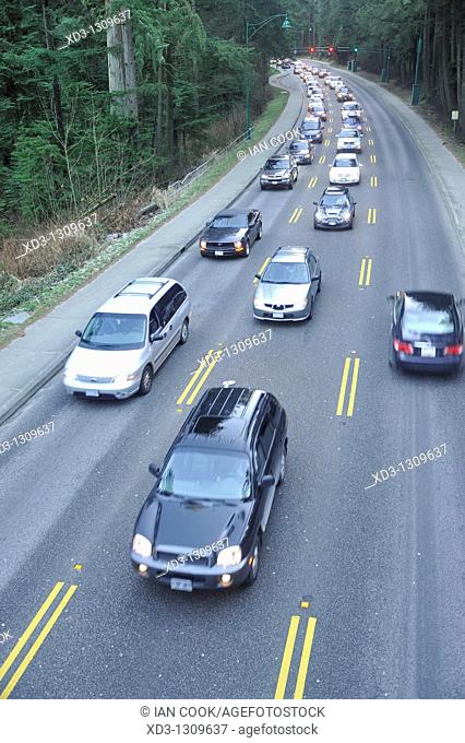 Traffic on Stanley Park Causeway, Vancouver, British Columbia, Canada