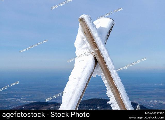 Germany, Baden-Wuerttemberg, Black Forest, ice and snow flags