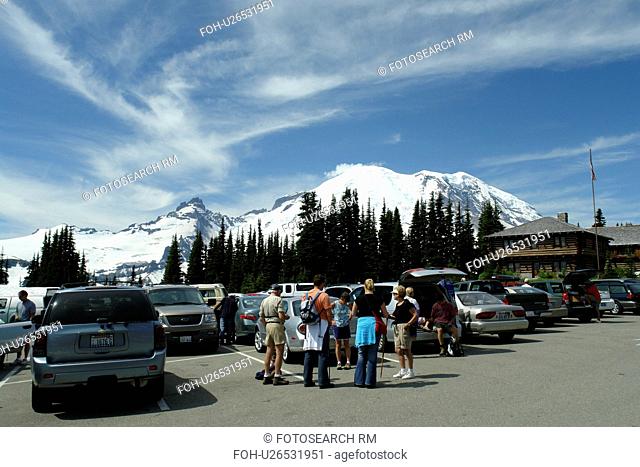 Mt. Rainier National Park, WA, Washington, Mount Rainier, Sunrise Day Lodge, parking lot