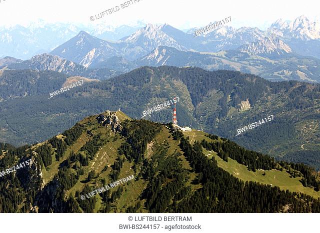 Gruenten, View from northwest, radio tower, mountain huntsman memorial, Wertacher Hoernle in the background, Germany, Bavaria, Allgaeuer Alpen