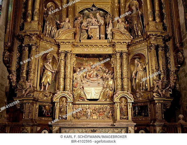 Baroque altar with last meal scene, side chapel, cathedral La Seu, Palma de Majorca, Majorca, Balearic Islands, Spain