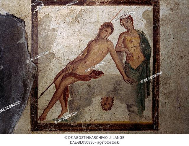 Echo and Narcissus, fresco from the cubiculum in the House of the Ephebus, Pompeii (UNESCO World Heritage List, 1997), Campania, Italy