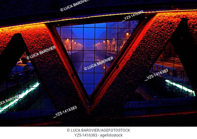 Alzaia Naviglio Grande Milano Italy - From a window on the bridge in the blue hour