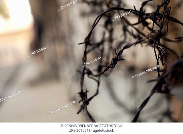 Barbed wire at the Toul Sleng Genocide Museum in Phnom Penh, Cambodia