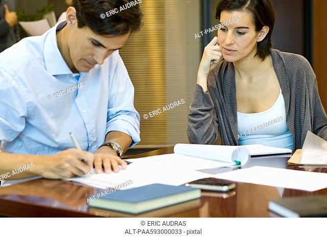 Executives doing paperwork together