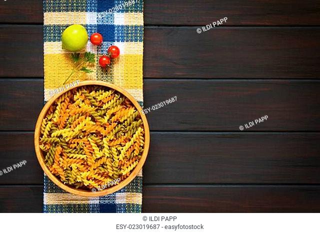 Raw Tricolor Fusilli Pasta
