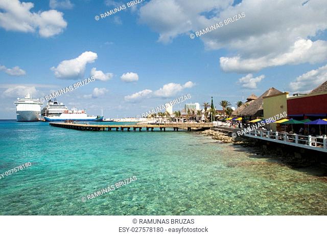 The view of transparent waters near San Miguel town on Cozumel island (Mexico)