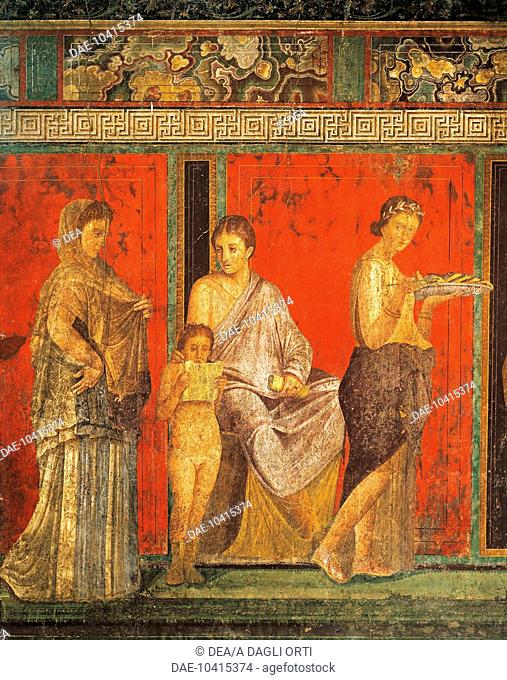 Fresco depicting the ceremony of initiation into the cult of Dionysus, from Villa of the Mysteries, Pompeii (UNESCO World Heritage List, 1997), Campania