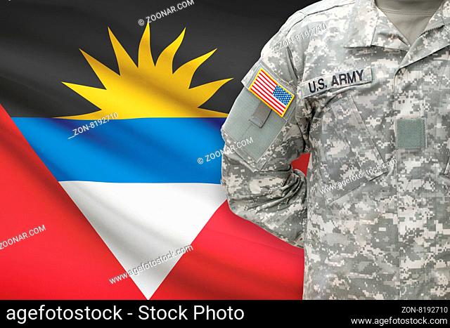 American soldier with flag on background - Antigua and Barbuda
