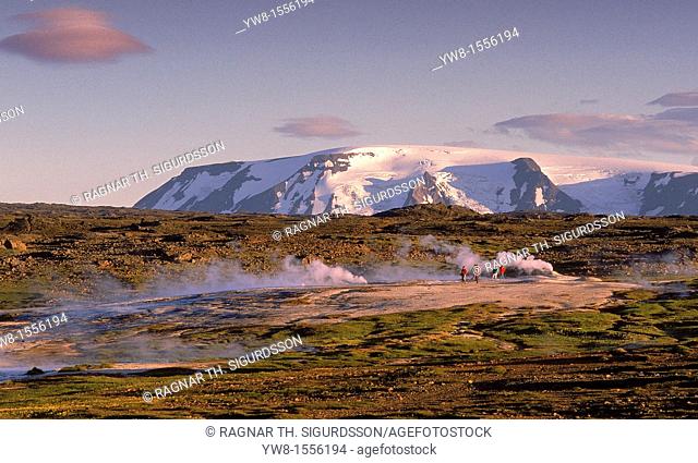 Geyser with steam Geothermal Hot Spring area Hveravellir, Central Highlands Iceland