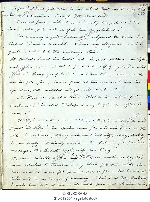 Page from 'Jane Eyre', Whole folio Page from the autograph fair copy of 'Jane Eyre', written out by Charlotte Bronte between 16 and 19 March 1847 Image taken...