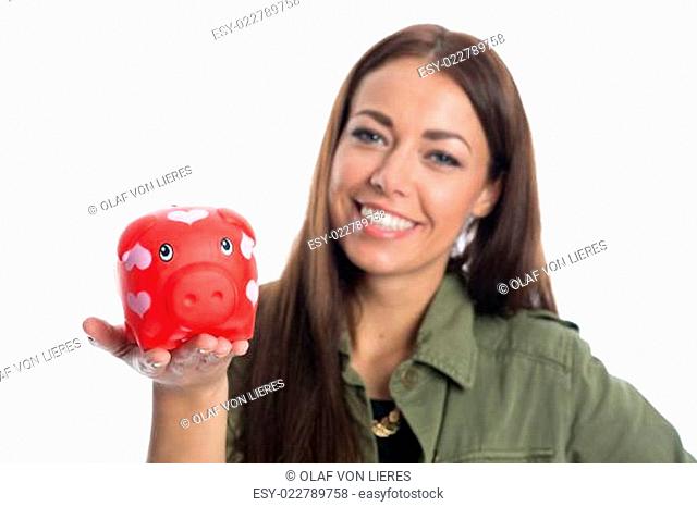 Junge Frau mit Sparschwein