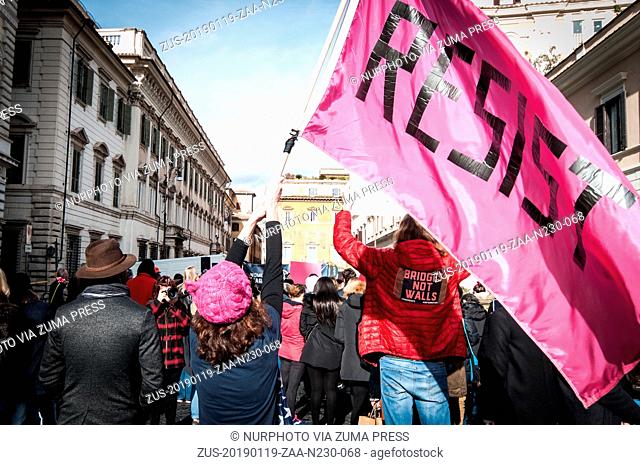 January 19, 2019 - Rome, Italy, Italy - Back in Italy in the capital in Piazza Sant'Apostoli, the Women's march. The feminist demonstration born in the U