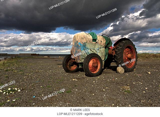England, Northumberland, Skinningrove. Fisherman's tractor at Skinningrove near Redcar