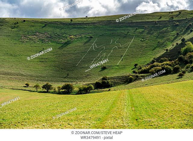 Chalk carving of the Wilmington Long Man in Cuckmere Valley near Eastbourne Sussex