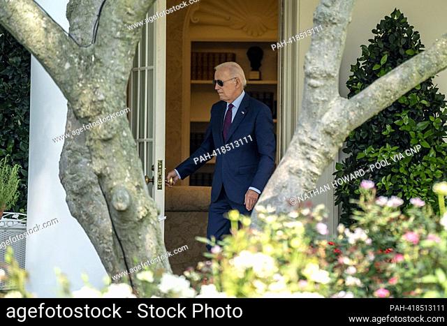 United States President Joe Biden leaves the Oval Office of the White House before boarding Maine One in Washington, DC, US, on Friday, July 28, 2023