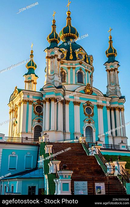St. Andrew's church in Kyiv, Ukraine. Beautiful summer day