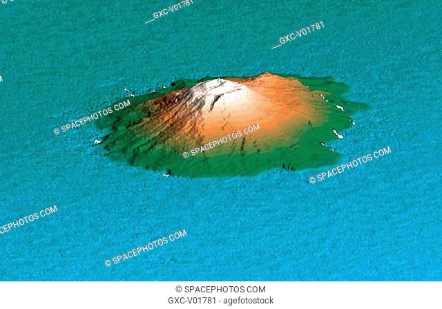 This 3D perspective view shows the Japanese island called Miyake-Jima viewed from the northeast. This island -- about 180 kilometers 110 miles south of Tokyo --...
