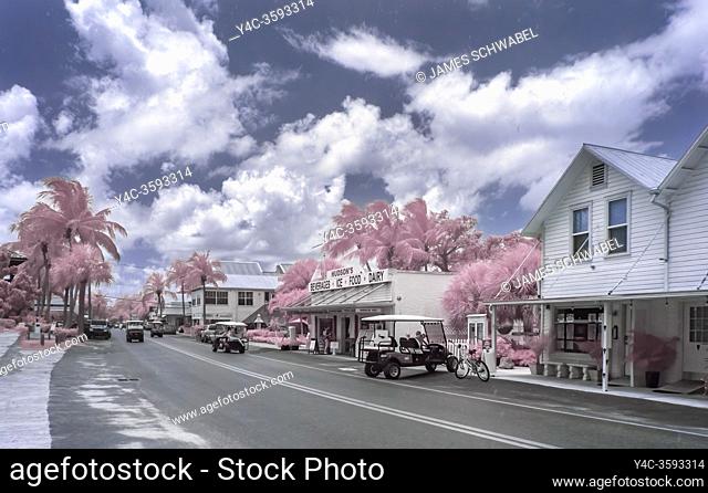 Infrared Red image of Park Avenue in Boca Grande on Gasparilla Island in Florida in the United States