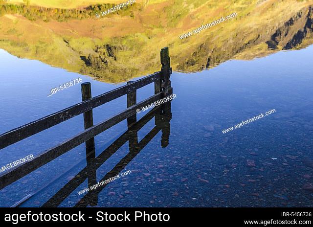 High Snockrigg reflected in Lake Buttermere. Lake District, Cumbria, England, United Kingdom, Europe
