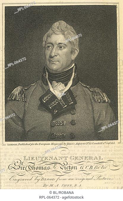 Lieutenant General Sir Thomas Picton G.C.B. 1758-1815. Portrait. Knight Lieutenant General Governor of Jamaica. Image taken from The European Magazine and...