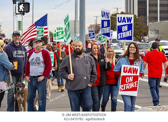 Warren, Michigan USA - 11 October 2019 - Members of the United Auto Workers picketed the General Motors Technical Center in the fourth week of their strike...