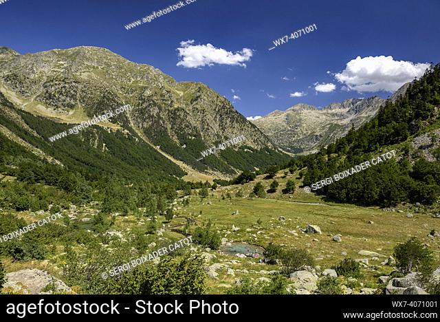 Molières Valley towards the southern mouth of the Vielha Tunnel (Val d'Aran, Catalonia, Spain, Pyrenees)