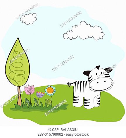 spring greeting card with zebra