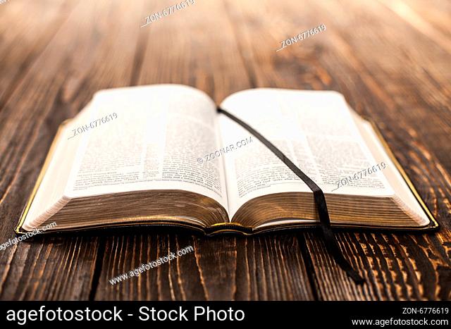 Open Book on wood background