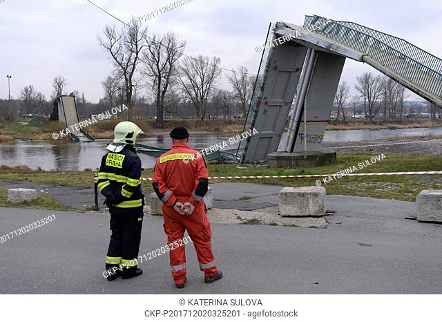 Four people were injured, two severely, in a footbridge's crash in Prague, Czech Republic, on December 2, 2017, when a part of it fell in the Vltava River