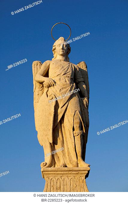 Statue of St. Raphael, on Puente Romano bridge, Cordoba, Andalusia, Spain, Europe