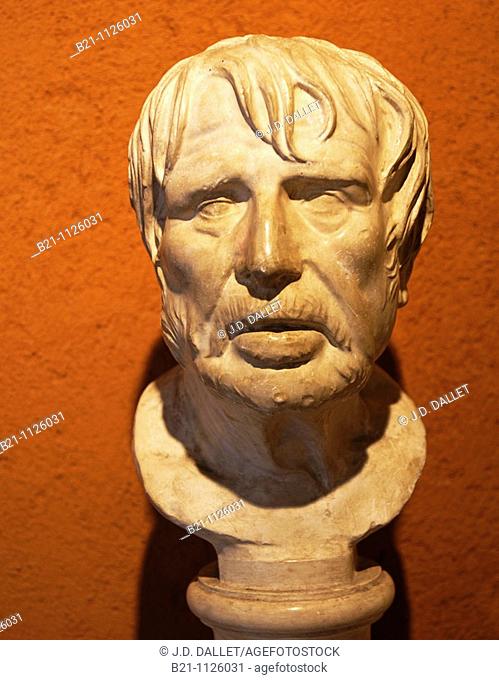 Roman bust said of Seneca preserved in museum, Auch, Gers, Midi-Pyrenees, France