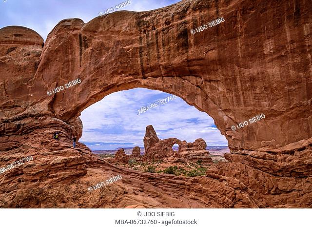 The USA, Utah, Grand county, Moab, Arches National Park, The Windows Section, North Window, Turret Arch
