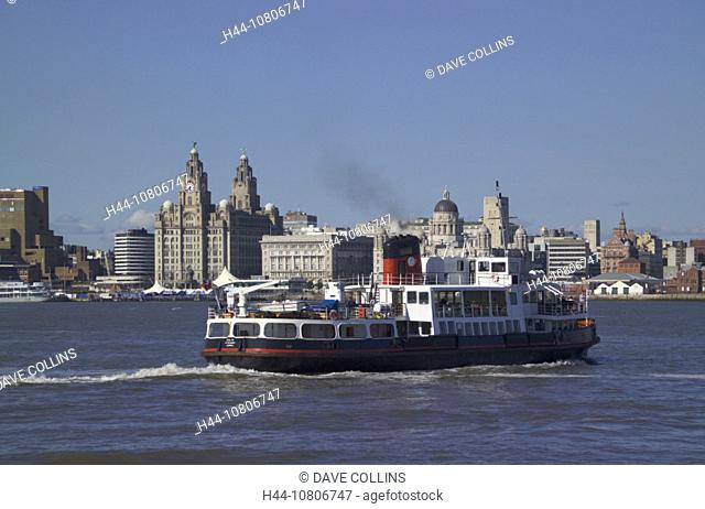 England, ferry, ferryboat, Great Britain, Europe, Liverpool, Merseyside, River Mersey, ship, skyline, Three Graces