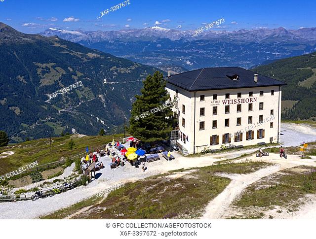Weisshorn Hotel above the valley Val d'Anniviers, Saint-Luc, Valais, Switzerland