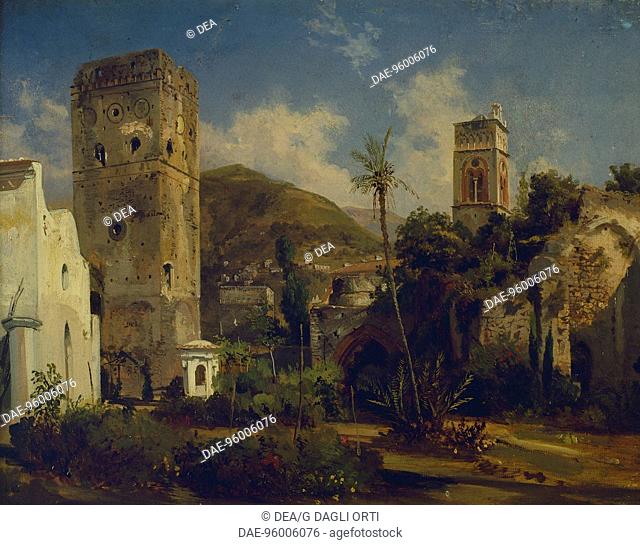 Ravello, by Teodoro Duclere (1816-69), oil on canvas, Italy 19th Century, 29.5x39.5 cm.  Sorrento, Museo Correale Di Terranova (Art Museum)