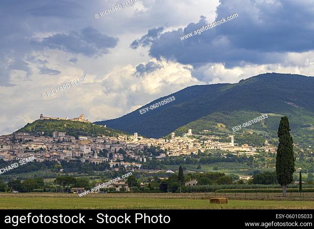 Panoramic view of Assisi old town, Province of Perugia, Umbria region, Italy