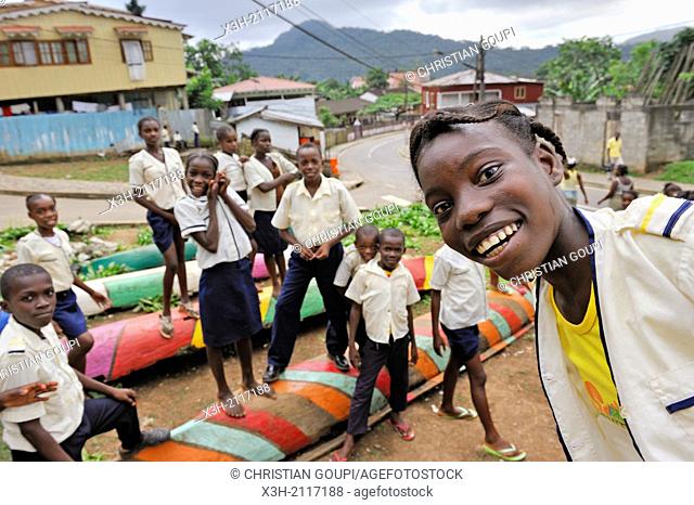 schoolchildren at the village of Sao Joao Dos Angolares, Sao Tome Island, Republic of Sao Tome and Principe, Africa
