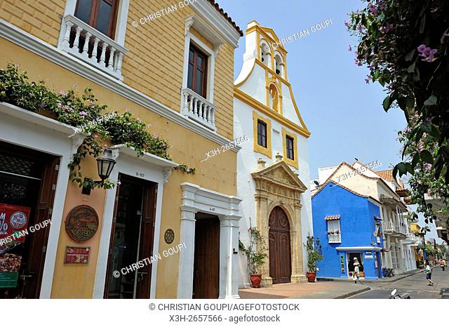 Santo Toribio Church, Sangerto Mayor street in downtown colonial walled city, Cartagena, Colombia, South America