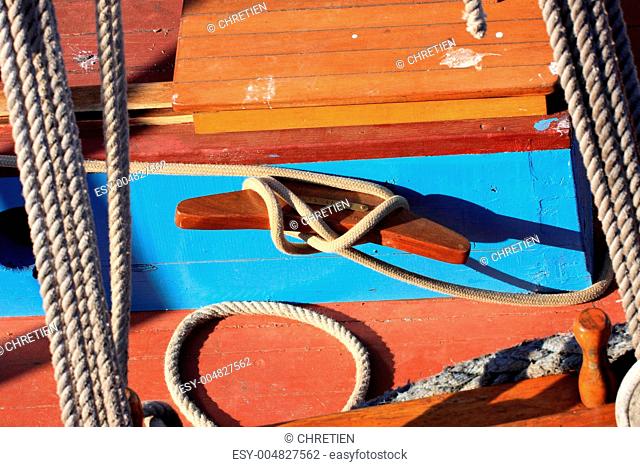 details of an old fishing boat sailing out of wood