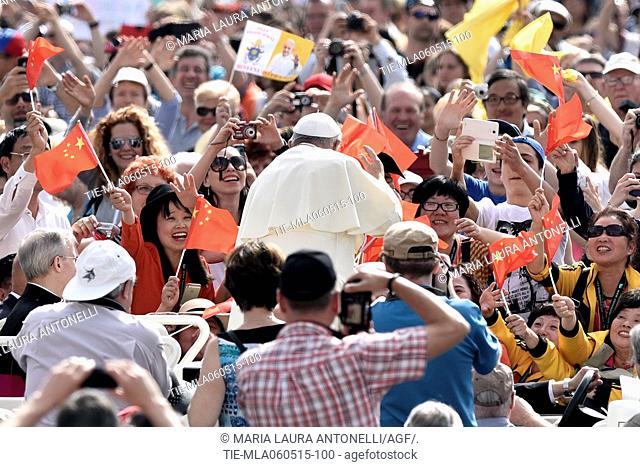 Pope Francis with chinese pilgrims during General audience , St. Peter s square, Vatican, Rome, ITALY-06-05-2015  Journalistic use only