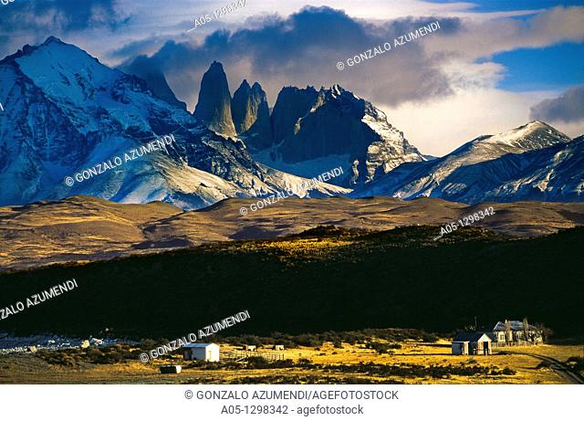 Torres del Paine and Almirante mountain  Torres del Paine National Park  UNESCO World Biosphere Reserve, Patagonia, Chile, South America