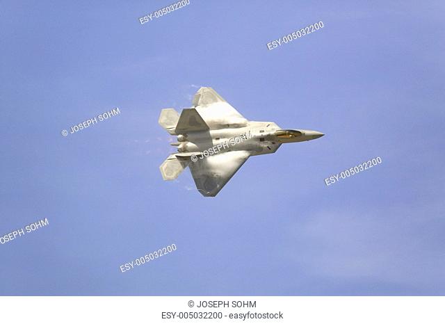US Air Force F-22A Raptor Jet Fighter flying at the 42nd Naval Base Ventura County NBVC Air Show at Point Mugu, Ventura County, Southern California