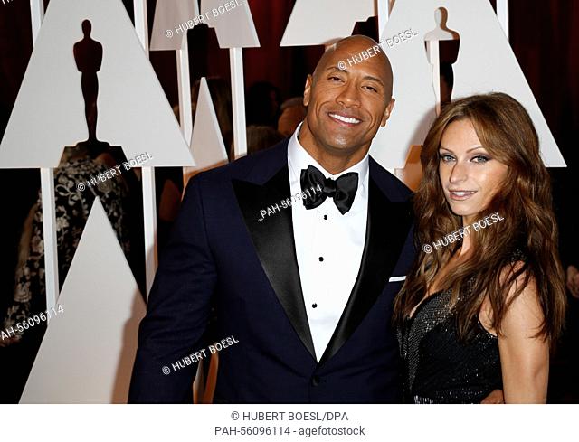 Actor Dwayne Johnson and partner Lauren Hashian attend the 87th Academy Awards, Oscars, at Dolby Theatre in Los Angeles, USA, on 22 February 2015
