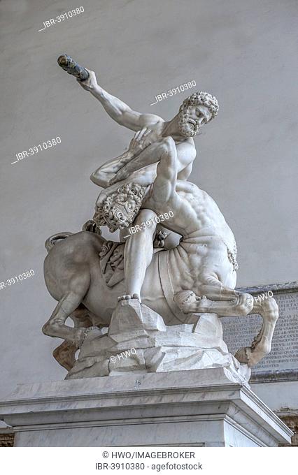 Marble statue, Hercules and Nessus, by sculptor Giovanni Bologna, Loggia dei Lanzi, Florence, Tuscany, Italy