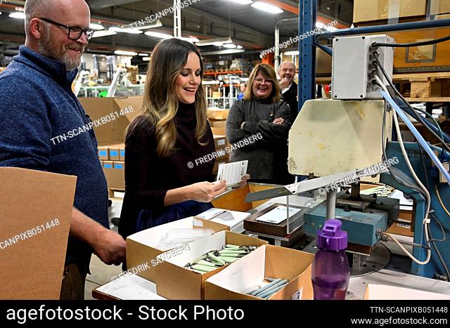 Princess Sofia at pen manufacturer Ballograf in Filipstad, Sweden, on October 26, 2022. Prince Carl Philip and Princess Sofia are on a two-day visit in the...